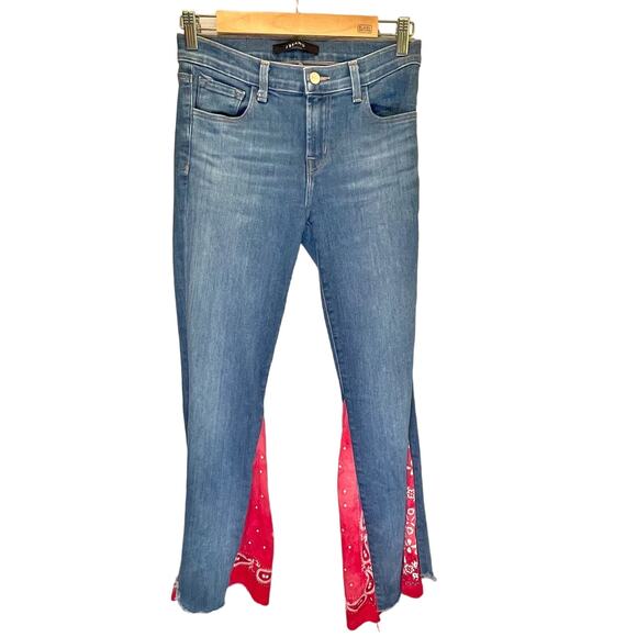J Brand DIY Paisley Print Bandana Flare Jeans - size 26 - Picture 1 of 8